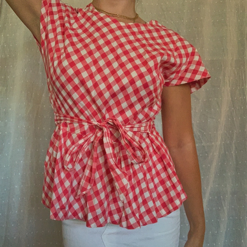 Handmade 50s vintage red gingham blouse
